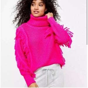Lou & Grey hot pink fringe turtleneck sweater